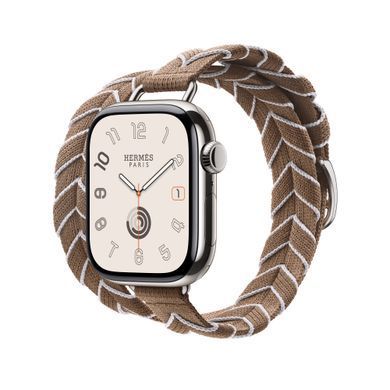 Ремінець Apple Watch Hermès - 42mm Beige de Weimar/Blanc Bridon Attelage Double Tour (MDFQ4)