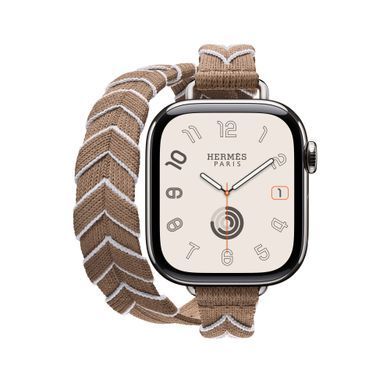 Ремінець Apple Watch Hermès - 42mm Beige de Weimar/Blanc Bridon Attelage Double Tour (MDFQ4)