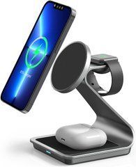 Бездротова зарядка алюмінієва 3 в 1 для iPhone з MagSafe + Apple Watch + AirPods - Космічно сіра