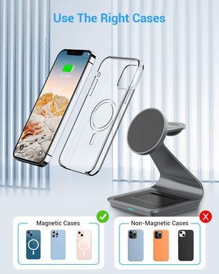 Беспроводная зарядка алюминиевая 3 в 1 для iPhone с MagSafe + Apple Watch + AirPods - Космически серая