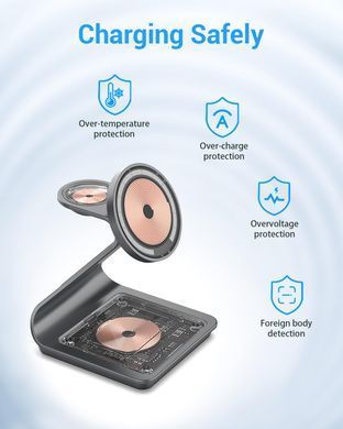 Беспроводная зарядка алюминиевая 3 в 1 для iPhone с MagSafe + Apple Watch + AirPods - Космически серая