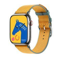 Ремінець Apple Watch Hermès - 45mm Jaune d'Or/Bleu Jean Twill Jump Single Tour (MWQY3)