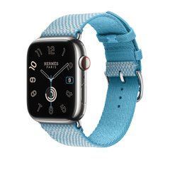 Ремінець Apple Watch Hermès - 46mm Bleu Céleste/Écru Toile H Single Tour (MWNW3)