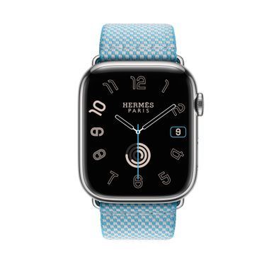 Ремінець Apple Watch Hermès - 46mm Bleu Céleste/Écru Toile H Single Tour (MWNW3)