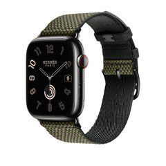 Ремінець Apple Watch Hermès - 45mm Vert/Noir Toile H Single Tour (MTJK3)