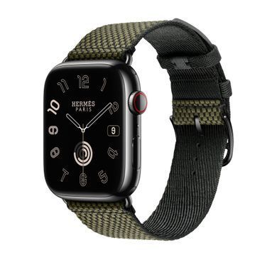 Ремінець Apple Watch Hermès - 45mm Vert/Noir Toile H Single Tour (MTJK3)