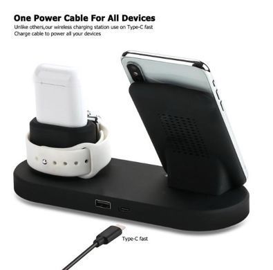 Подставка 4 в 1 для зарядки Apple Watch, AirPods, iPhone и iPad - Черная
