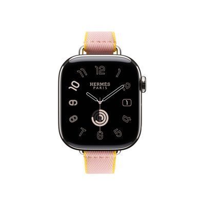Ремешок Apple Watch Hermès - 42mm Rose Sakura/Jaune de Naples Twill Jump Attelage Single Tour (MDFN4)