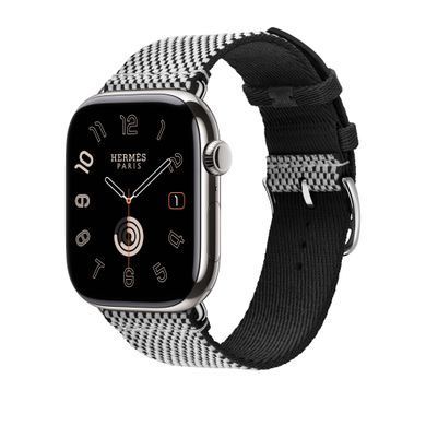 Ремінець Apple Watch Hermès - 46mm Noir/Écru Toile H Single Tour (MDFL4)