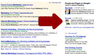 Google Search Plus Your World for 'internet marketing'