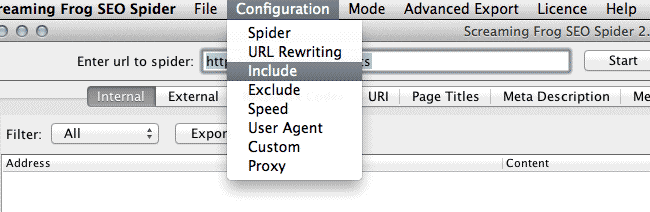 Using a Screaming Frog include folder