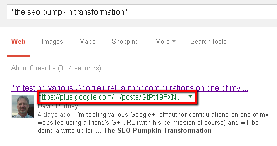 Screencap of pumpkin SEO experiment first