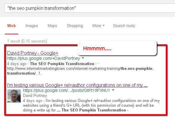 Screencap of pumpkin SEO experiment third