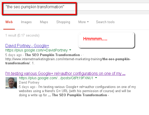 Screencap of pumpkin SEO experiment fifith