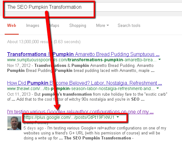 Screenshot of pumpkin SEO experiment seventh