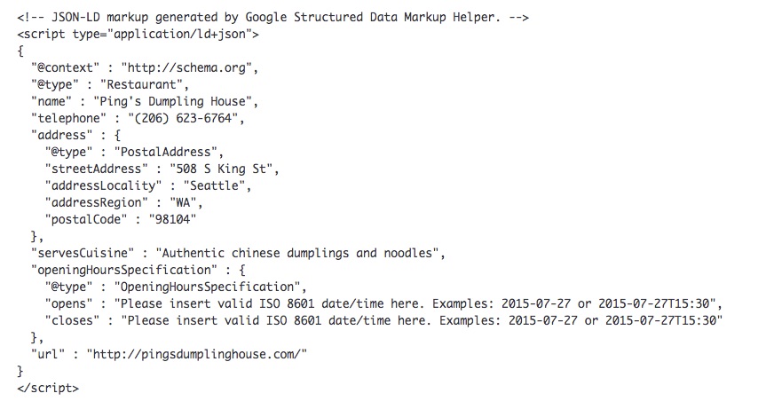 JSON-LD structured data example for a restaurant - Portent