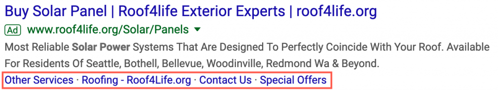 Example of Google Ads Ad Extensions