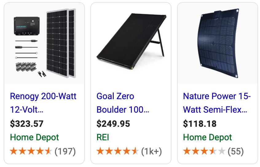 Example of Google Shopping Ads on Google.com