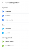 Screenshot showing trigger types in GTM