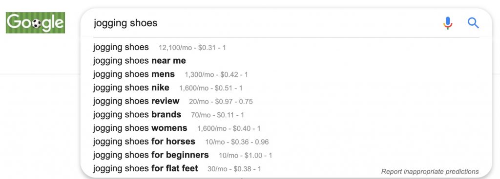 Screenshot of SERPs for Jogging Shoes