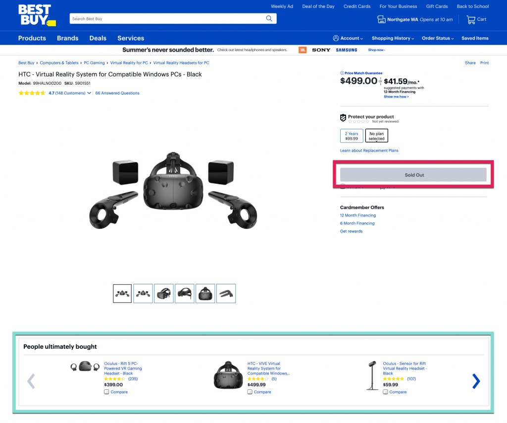 Screenshot of a good Out of Stock Product With Recommendations from Best Buy