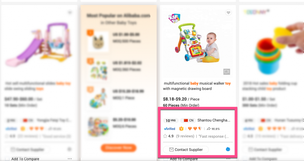 Screenshot example of too much information on an Alibaba product listing page