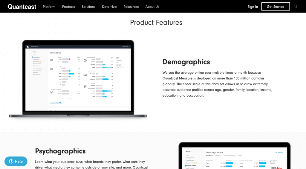 Screenshot of Quantcast site