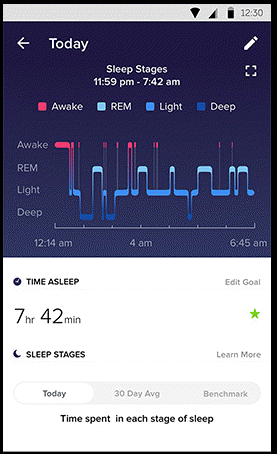 Screenshot of one of FitBit's in-app dashboard