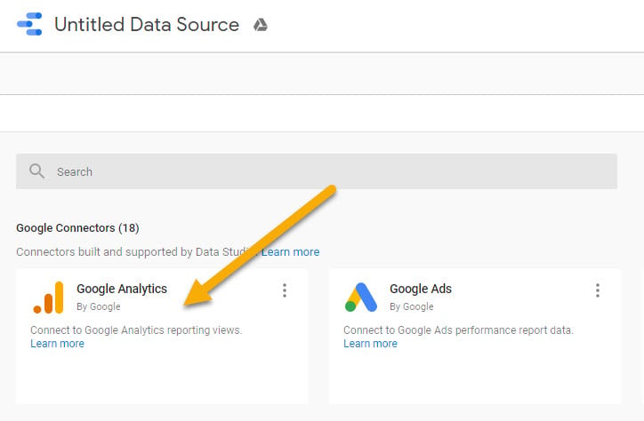 Screenshot of GDS with an arrow pointing to the Google Analytics account option