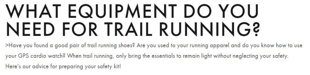 Screenshot of the title of a blog post on trail running by Salomon