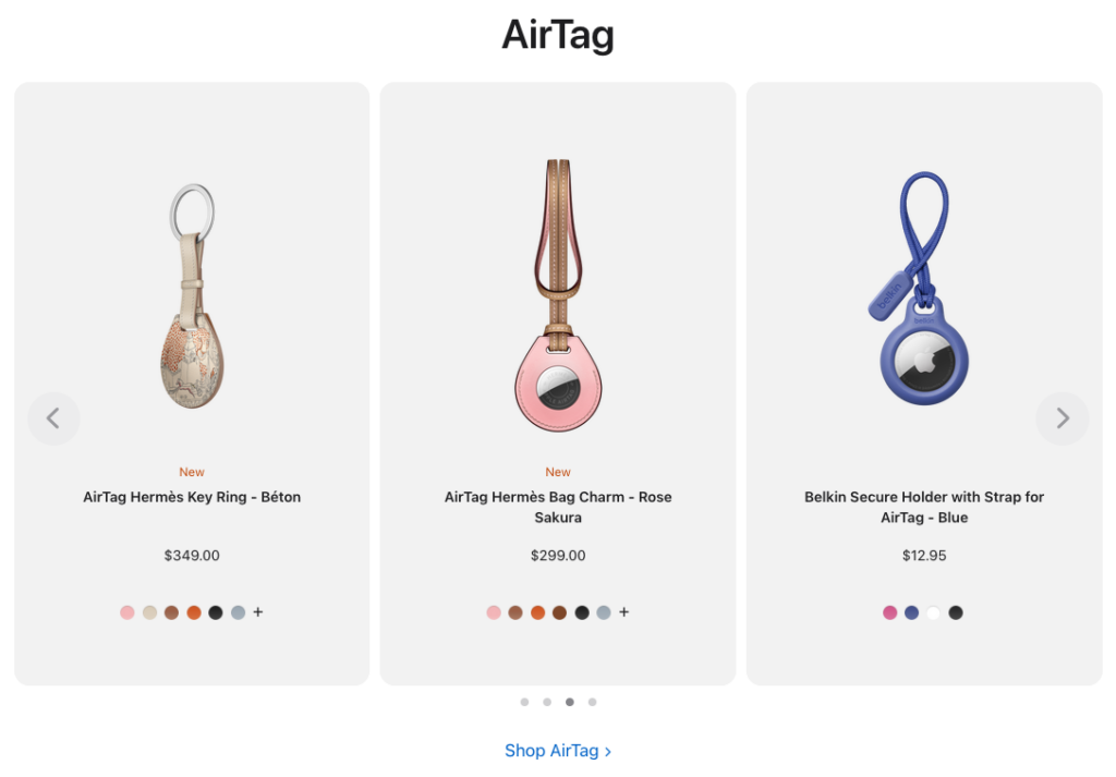 Screenshot of a website carousel example from Apple