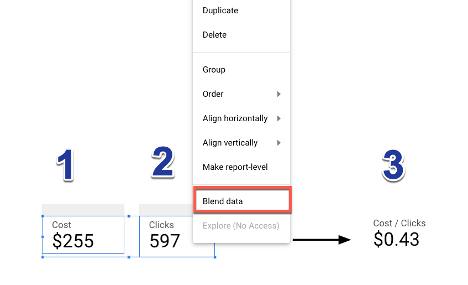 A screenshot of Looker Studio indicating the Blend Data button