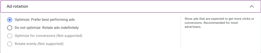 Google Ads Campaign Settings: Ad rotation