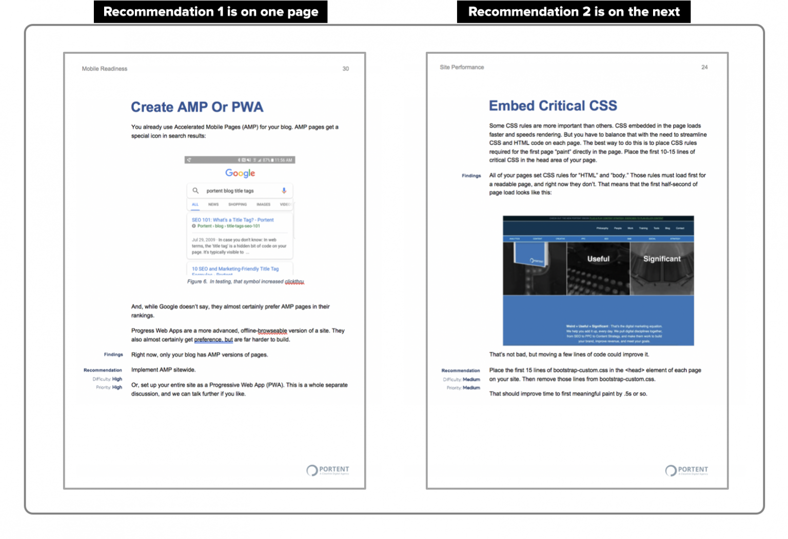 Divide detailed findings and recommendations into smaller chunks